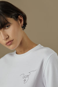 Playful and feminine, this sweatshirt has been designed by Stella Stanley with an added theatrical contour graphic that will uplift the feeling of being comfortable yet fashionable. Crafted out in 100% cotton with a round neck collar, available in white or gray.  Color: WHITE
